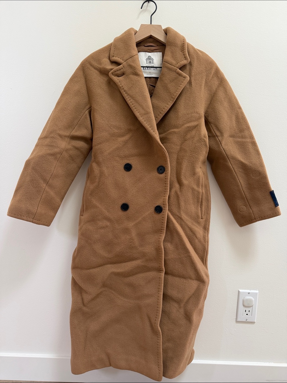 Aritzia Slouch Coat - Camel Double-Breasted Wool Blend Coat